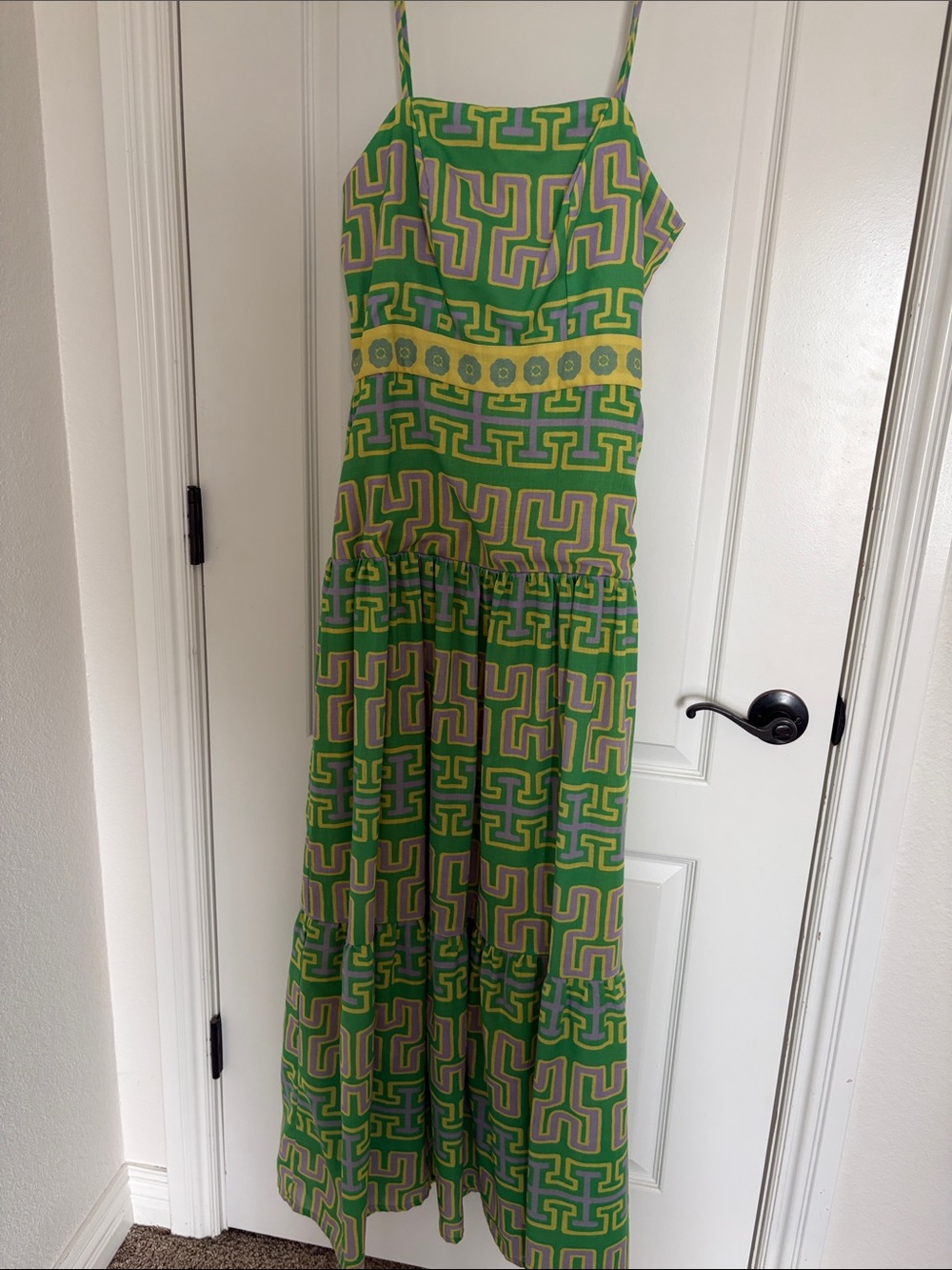 Green Geometric Print Maxi Dress - Sleeveless Summer Dress